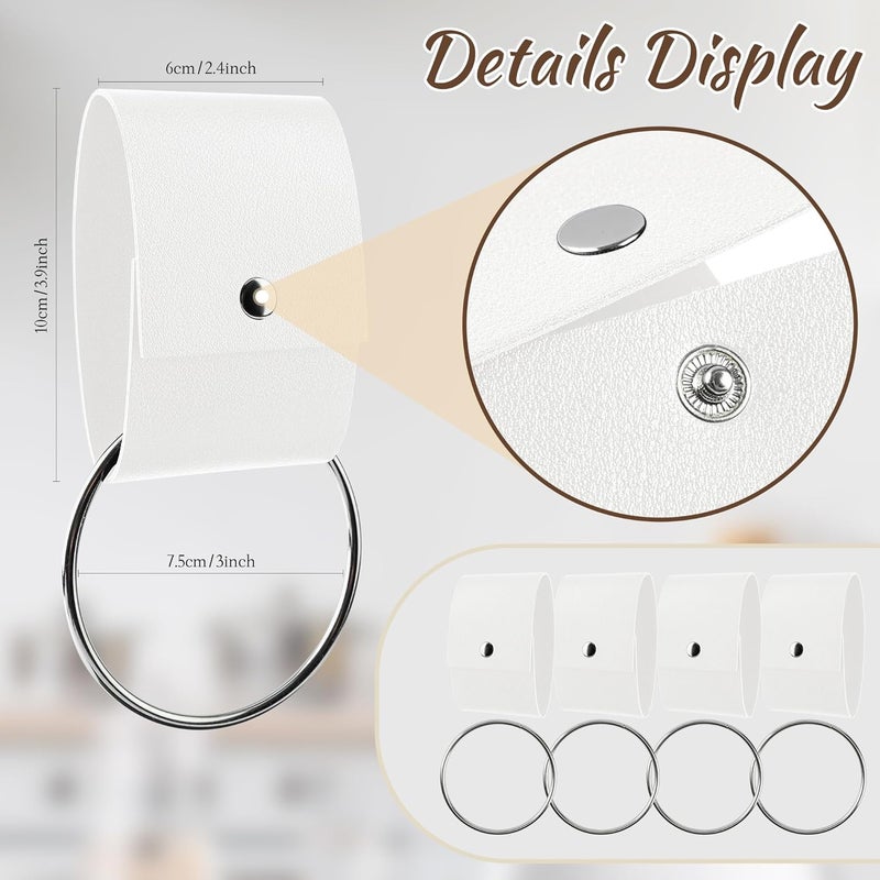 MISAKTEAM 4 PCS Leather & Metal Towel Ring Holder for Kitchen Dish Towels Holder with Loop Oven Door Hanger Gifts for Farmhouse Home Decor(White) - Image 2